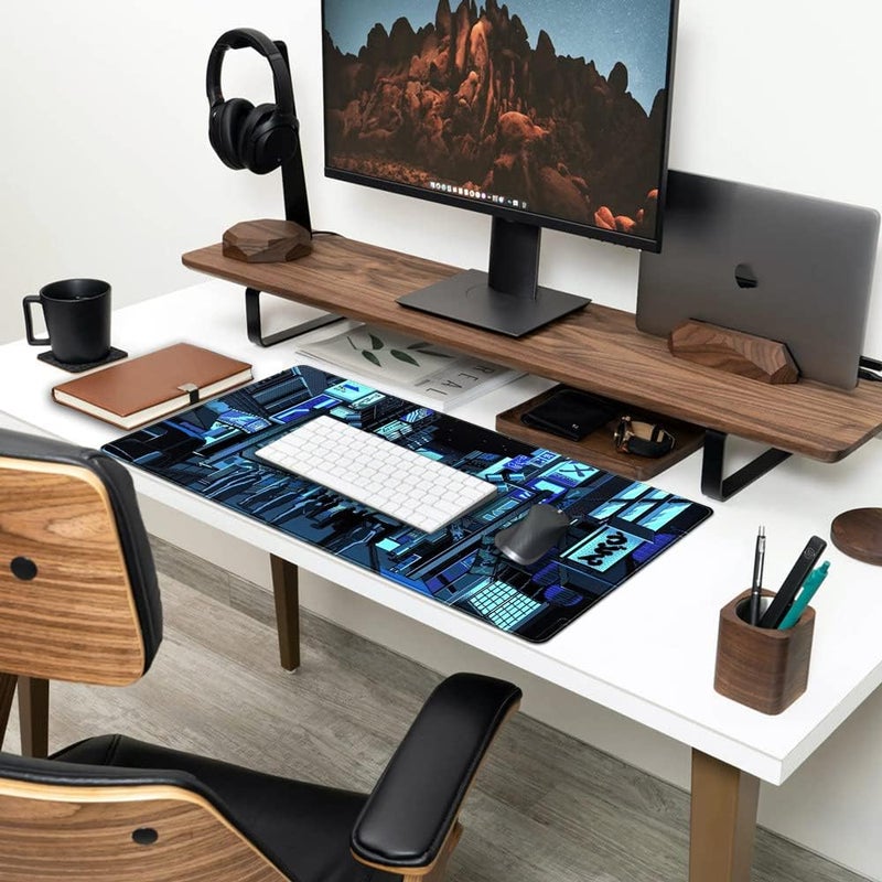 Mechanical Cattle Japanese Gaming Arcade Blue Large Gaming Mouse Pad Keyboard Desk Pad Extended Mouse Pad Gaming Office Decor, Pc Laptop Mouse Pads Large (31.5x15.7 in) with Stitched Eges Non-Slip Base Mousepad XXL - Image 3
