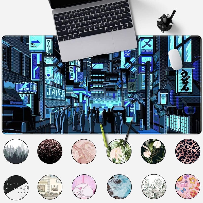 Mechanical Cattle Japanese Gaming Arcade Blue Large Gaming Mouse Pad Keyboard Desk Pad Extended Mouse Pad Gaming Office Decor, Pc Laptop Mouse Pads Large (31.5x15.7 in) with Stitched Eges Non-Slip Base Mousepad XXL - Image 2