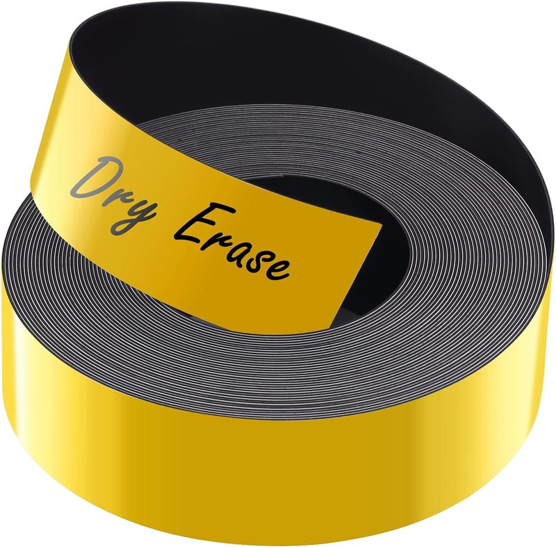 LLPT Dry Erase Magnetic Label Strips 1” x 26 Ft Blank Writable Magnet Roll Labels Reusable Cutable for Refrigerator Shelf Whiteboard Toolbox Craft and Other Metallic Surfaces Yellow (DMS136) - Image 1