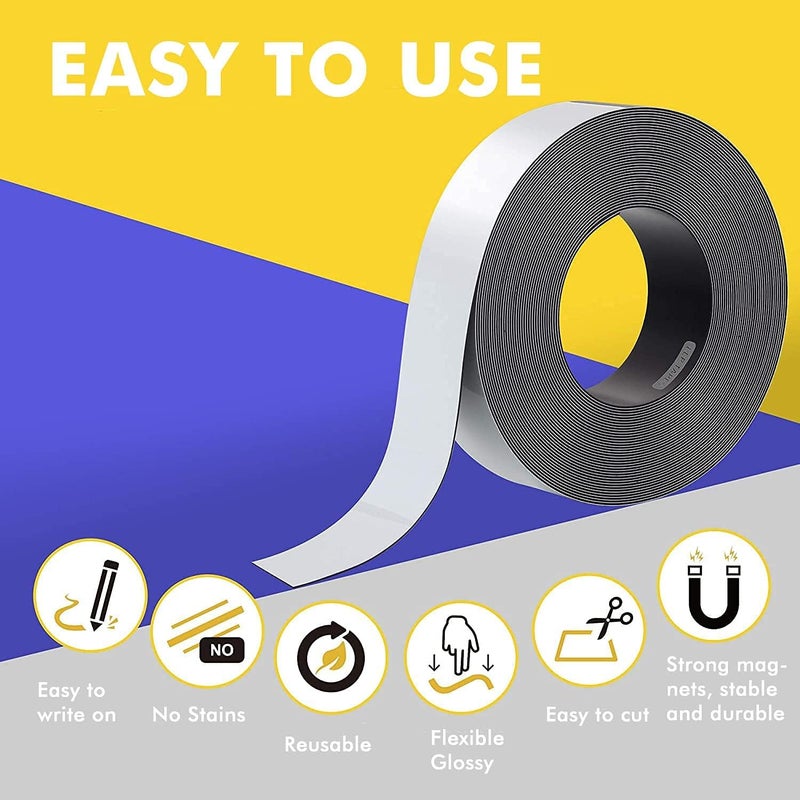 LLPT Dry Erase Magnetic Label Strips 1” x 26 Ft Blank Writable Magnet Roll Labels Reusable Cutable for Refrigerator Shelf Whiteboard Toolbox Craft and Other Metallic Surfaces Yellow (DMS136) - Image 2
