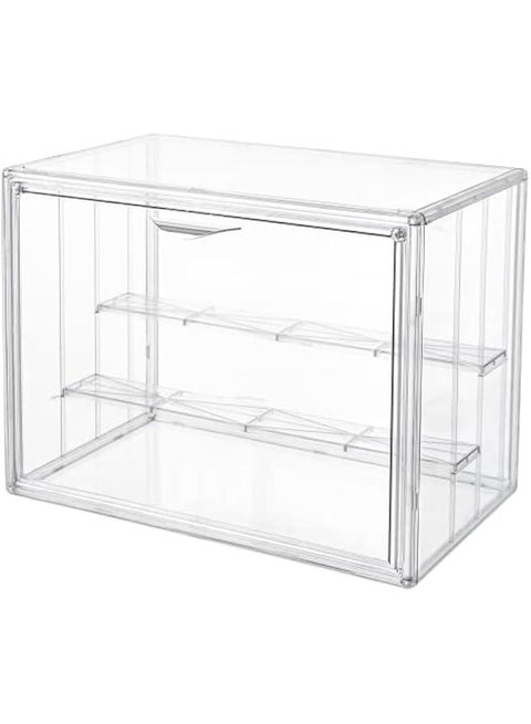 Clear Acrylic Display Case,3 Tier Display Shelf with 2 Movable Plate, Stackable Protection Showcase for Action Figures, Display Storage Box Countertop with Magnetic Door