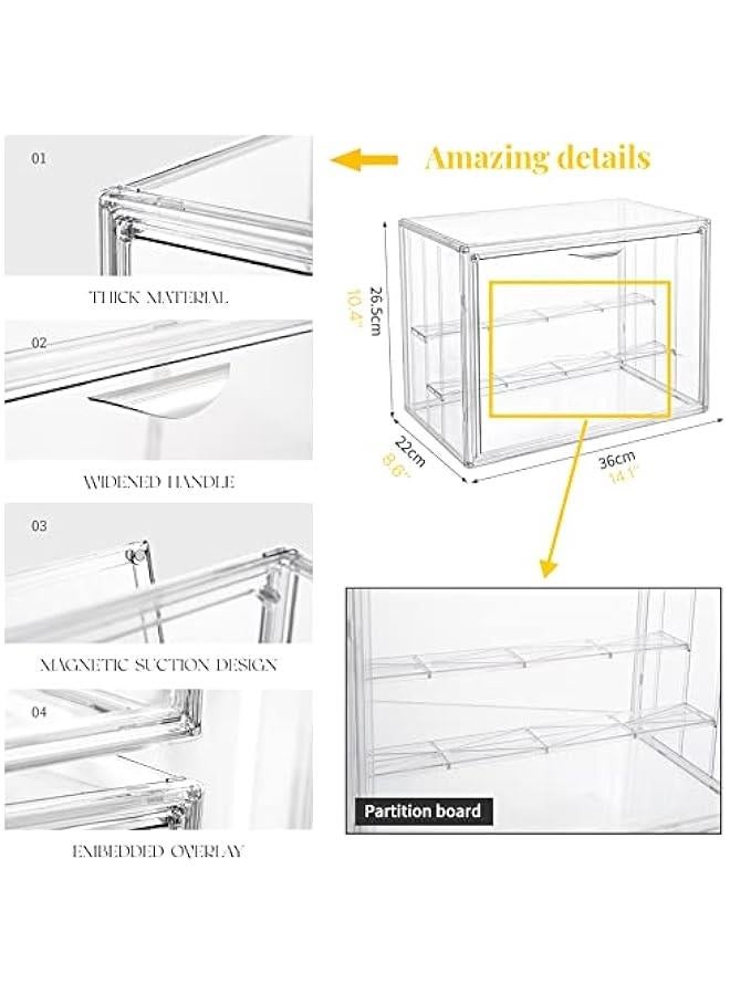 Clear Acrylic Display Case,3 Tier Display Shelf with 2 Movable Plate, Stackable Protection Showcase for Action Figures, Display Storage Box Countertop with Magnetic Door
