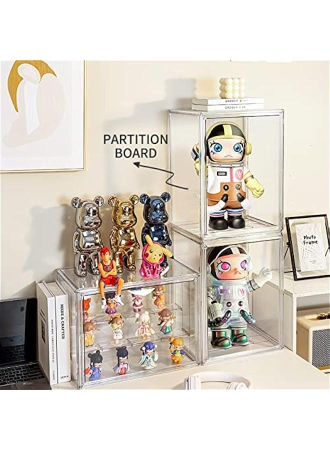 Clear Acrylic Display Case,3 Tier Display Shelf with 2 Movable Plate, Stackable Protection Showcase for Action Figures, Display Storage Box Countertop with Magnetic Door