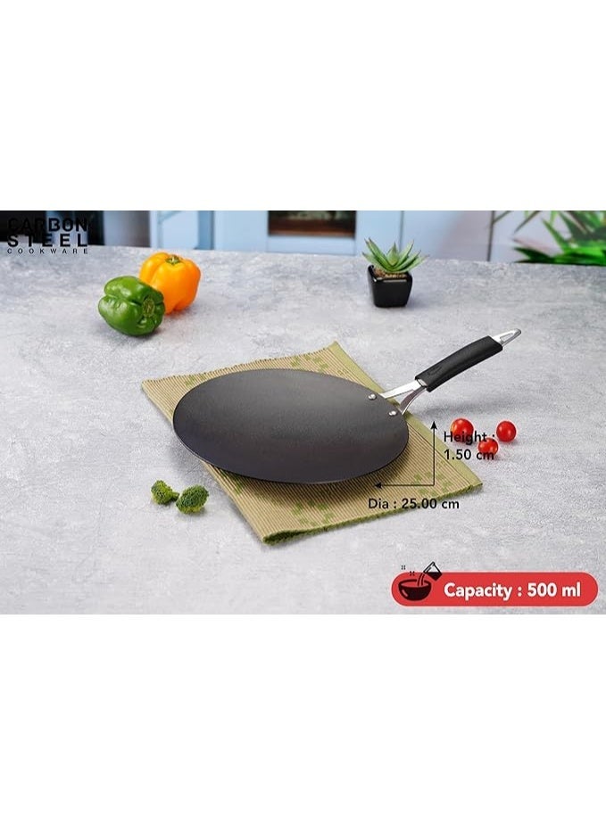 Sumeet Super Smooth Pre Seasoned Carbon Steel (Iron) Concave Tawa for Roti, Chapati, Paratha, Chila |Naturally Nonstick |25cm, Gas & Induction-Friendly, Black - Image 3