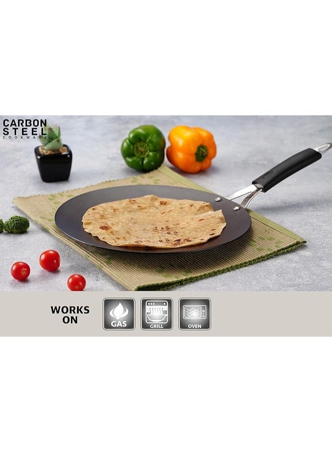 Sumeet Super Smooth Pre Seasoned Carbon Steel (Iron) Concave Tawa for Roti, Chapati, Paratha, Chila |Naturally Nonstick |25cm, Gas & Induction-Friendly, Black - Image 4