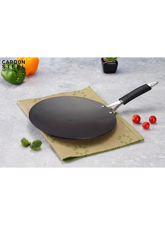 Sumeet Super Smooth Pre Seasoned Carbon Steel (Iron) Concave Tawa for Roti, Chapati, Paratha, Chila |Naturally Nonstick |25cm, Gas & Induction-Friendly, Black - Image 1