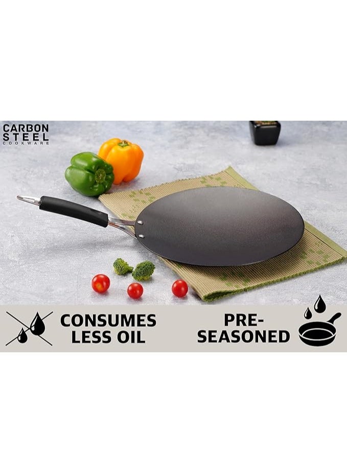 Sumeet Super Smooth Pre Seasoned Carbon Steel (Iron) Concave Tawa for Roti, Chapati, Paratha, Chila |Naturally Nonstick |25cm, Gas & Induction-Friendly, Black - Image 2