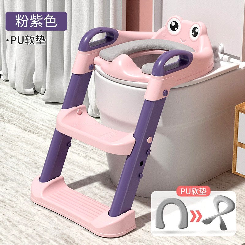 Children's toilet seat, baby's independent toileting, step-type toilet assistant, toilet ladder, baby's folding toilet ladder Pink Purple-pvc Upholstery - Image 5