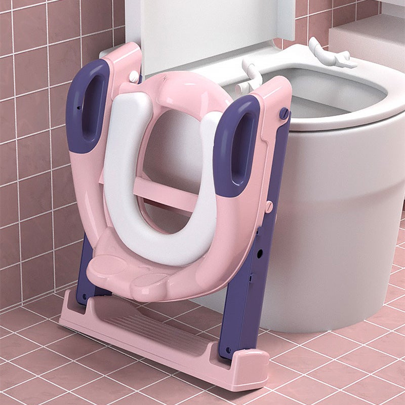 Children's toilet seat, baby's independent toileting, step-type toilet assistant, toilet ladder, baby's folding toilet ladder Pink Purple-pvc Upholstery - Image 3