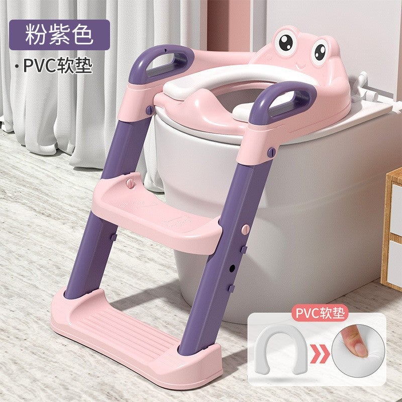 Children's toilet seat, baby's independent toileting, step-type toilet assistant, toilet ladder, baby's folding toilet ladder Pink Purple-pvc Upholstery - Image 1
