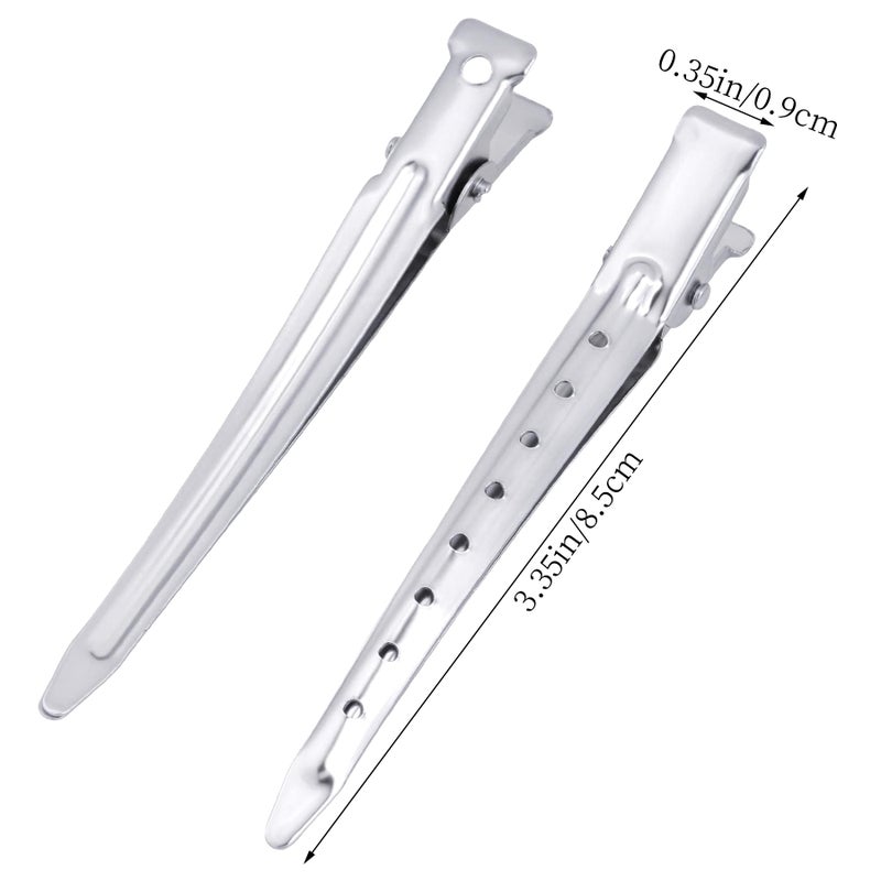 Bantoye 24 Packs Duck Bill Clips, Bantoye 3.35 Inches Rustproof Metal Alligator Curl Clips with Holes for Hair Styling, Hair Coloring, Matte Silver - Image 2