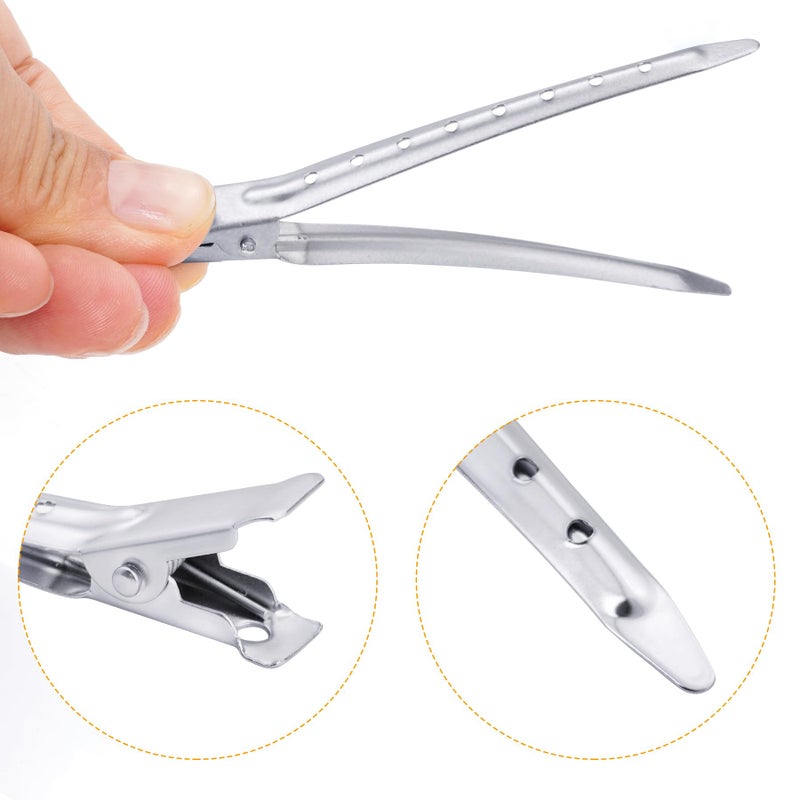 Bantoye 24 Packs Duck Bill Clips, Bantoye 3.35 Inches Rustproof Metal Alligator Curl Clips with Holes for Hair Styling, Hair Coloring, Matte Silver - Image 3