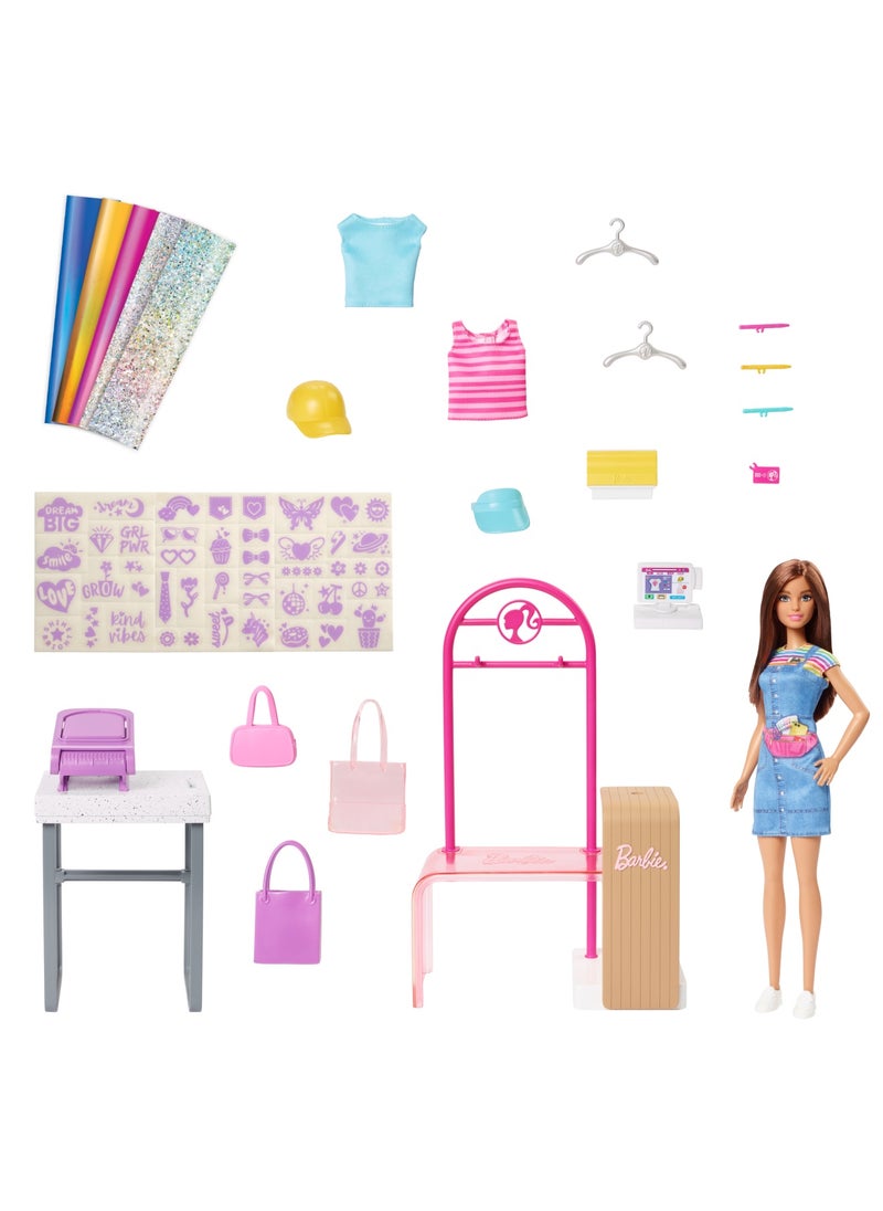 Barbie Make And Sell Boutique Playset With Brunette Doll, Foil Design Tools, Clothes And Accessories  - Image 3