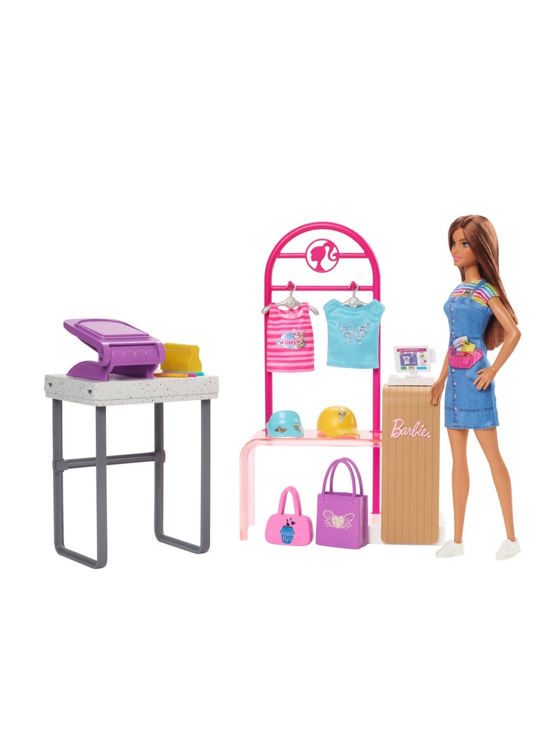 Barbie Make And Sell Boutique Playset With Brunette Doll, Foil Design Tools, Clothes And Accessories - Image 1