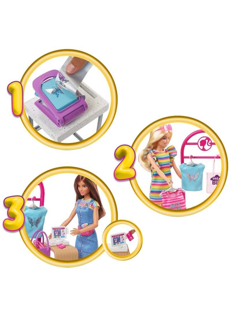 Barbie Make And Sell Boutique Playset With Brunette Doll, Foil Design Tools, Clothes And Accessories - Image 4