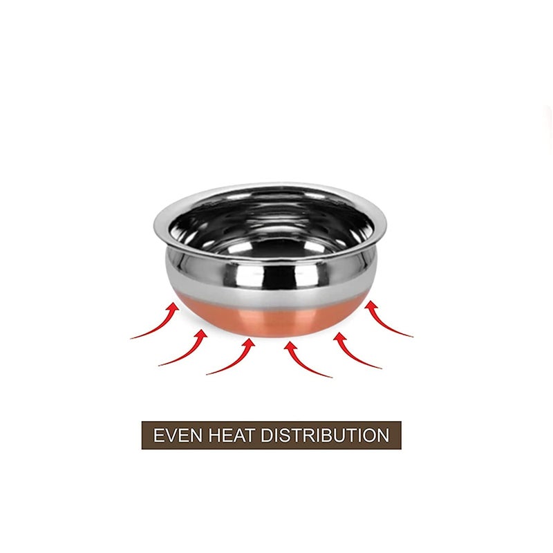 Nirvika Stainless Steel Copper Bottom Handi Kitchen Serving Cooking Bowl |Cookware Set 5-Pieces | Biryani Handi 500 ML,750 ML, 1000 ML,1500ML, 2000 ML - Image 4