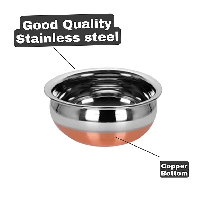 Nirvika Stainless Steel Copper Bottom Handi Kitchen Serving Cooking Bowl |Cookware Set 5-Pieces | Biryani Handi 500 ML,750 ML, 1000 ML,1500ML, 2000 ML - Image 3