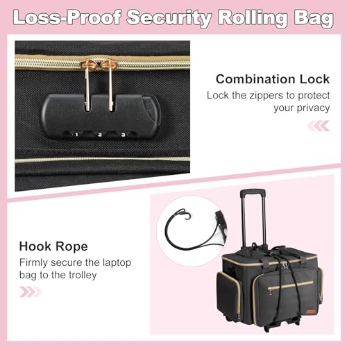 Housolution Rolling Teacher Bag with Wheels, Fits for 17" Laptop, Teacher Tote Bag with Detachable Trolley, Laptop Work Case with Anti Theft Lock, Briefcase Cart with Accordion File Organizer, Black - Image 5