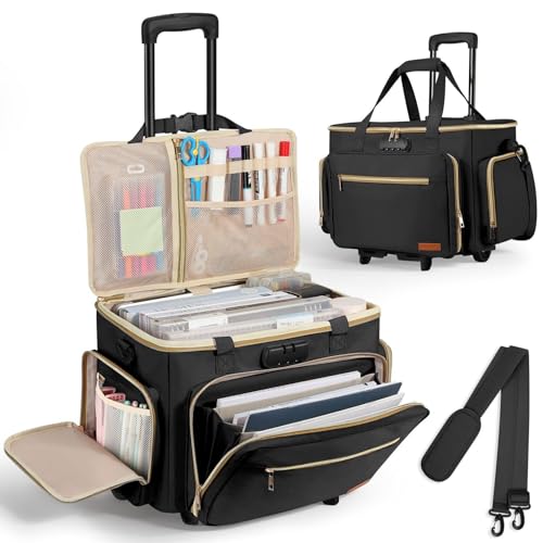 Housolution Rolling Teacher Bag with Wheels, Fits for 17" Laptop, Teacher Tote Bag with Detachable Trolley, Laptop Work Case with Anti Theft Lock, Briefcase Cart with Accordion File Organizer, Black - Image 1