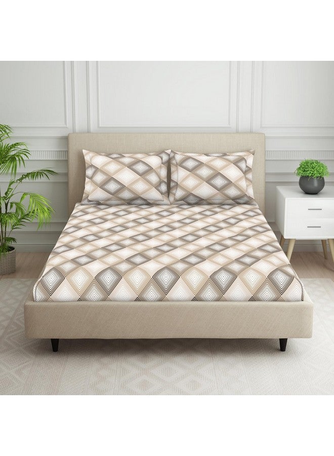 Welspun 120 TC Polycotton Bedsheet for Double Bed with 2 Pillow Cover | Skin Safe & Super Soft King Size Bed Sheet | (108 X 108 Inch) - Geometric Beige | Harmony - Image 1
