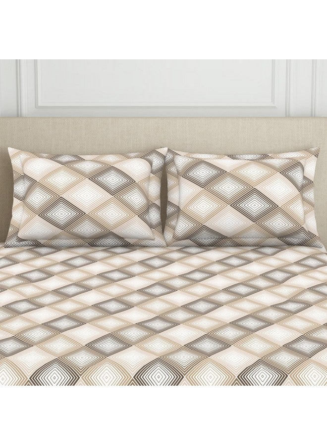 Welspun 120 TC Polycotton Bedsheet for Double Bed with 2 Pillow Cover | Skin Safe & Super Soft King Size Bed Sheet | (108 X 108 Inch) - Geometric Beige | Harmony - Image 4