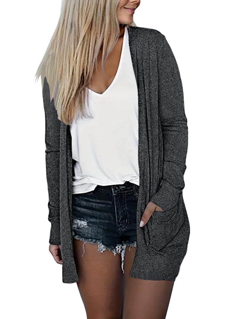 DB MOON Womens Long Cardigan Light Weight Sweater Long Sleeve Lightweight Open Front Fall Outfits with Pockets S, Black - Image 2