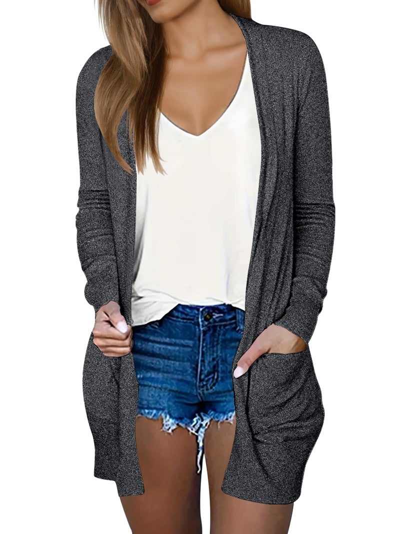 DB MOON Womens Long Cardigan Light Weight Sweater Long Sleeve Lightweight Open Front Fall Outfits with Pockets S, Black - Image 1