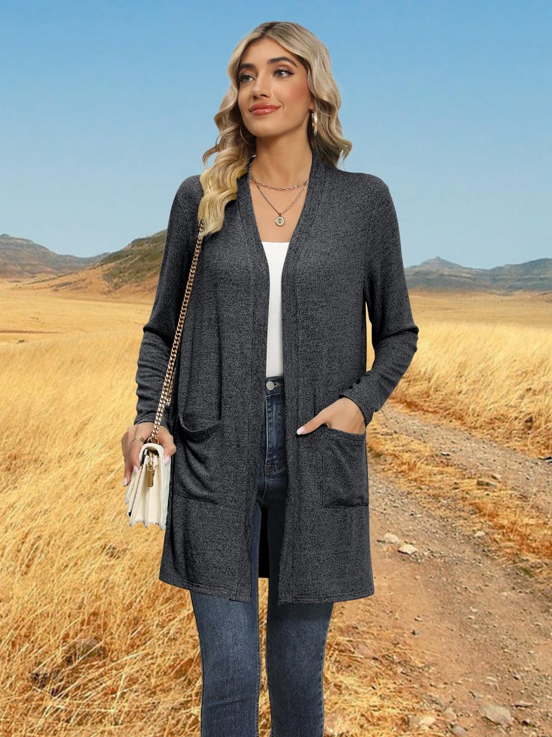 DB MOON Womens Long Cardigan Light Weight Sweater Long Sleeve Lightweight Open Front Fall Outfits with Pockets S, Black - Image 4