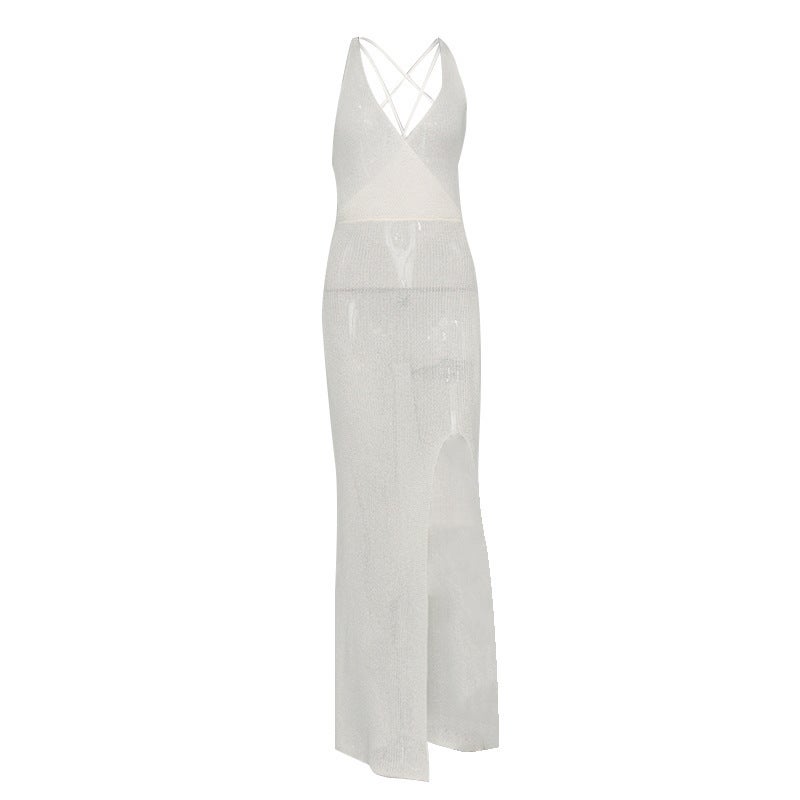 2025 Summer New Fashion V-Neck Backless Tie-Up Beach Vacation Long Dress - Image 5