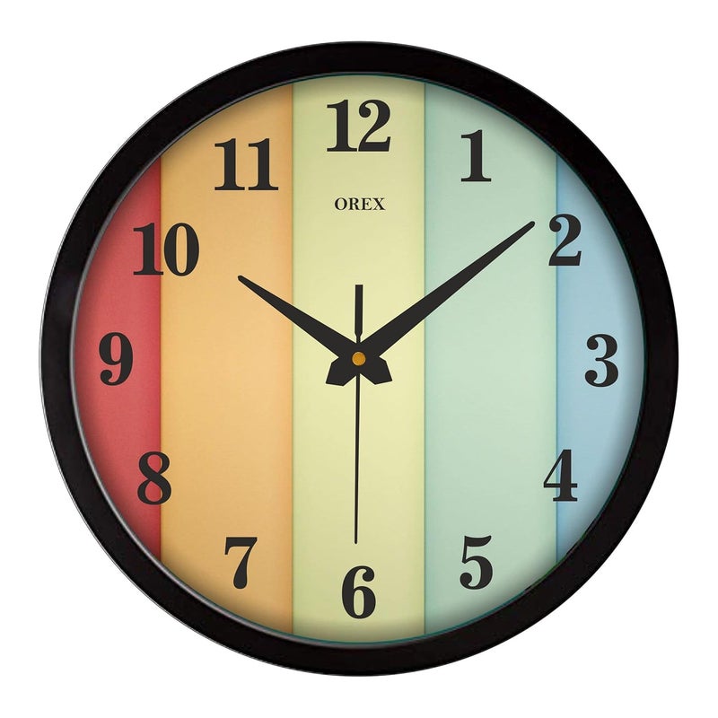 OREX OREX Plastic Stylish Round Shape Wall Clock with Glass for Home Kitchen Living Room Bedroom Office - 12 inch with Black Ring (OC-034a)  - Image 1