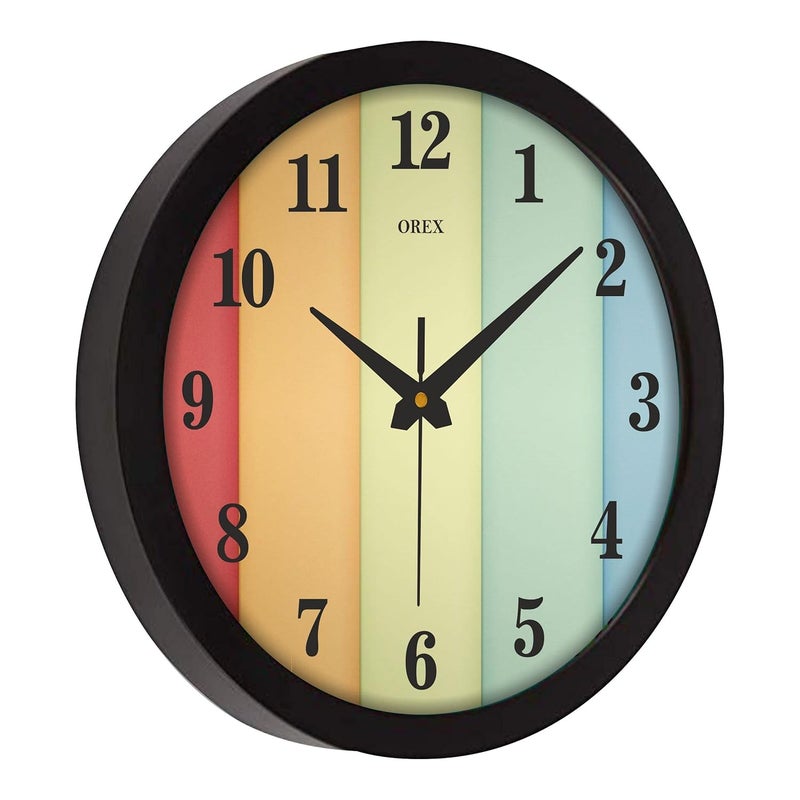 OREX OREX Plastic Stylish Round Shape Wall Clock with Glass for Home Kitchen Living Room Bedroom Office - 12 inch with Black Ring (OC-034a)  - Image 2