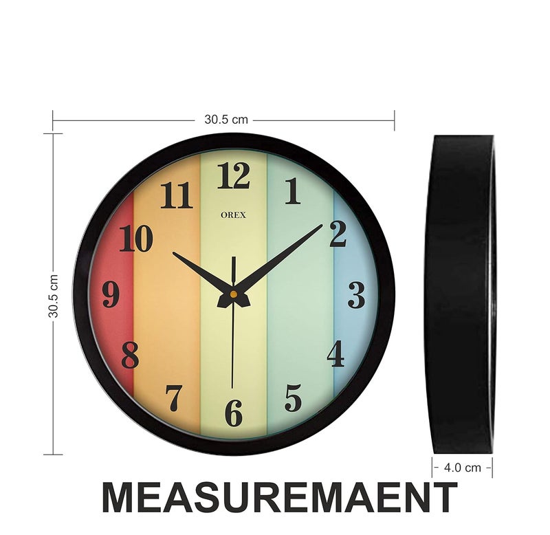 OREX OREX Plastic Stylish Round Shape Wall Clock with Glass for Home Kitchen Living Room Bedroom Office - 12 inch with Black Ring (OC-034a)  - Image 3