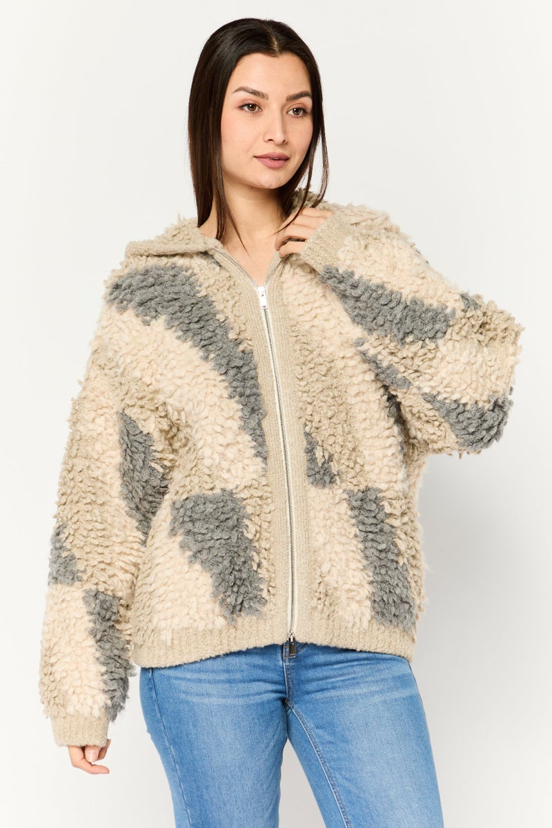 STELLA MCCARTNEY Women Hooded Textured Jacket, Grey - Image 1