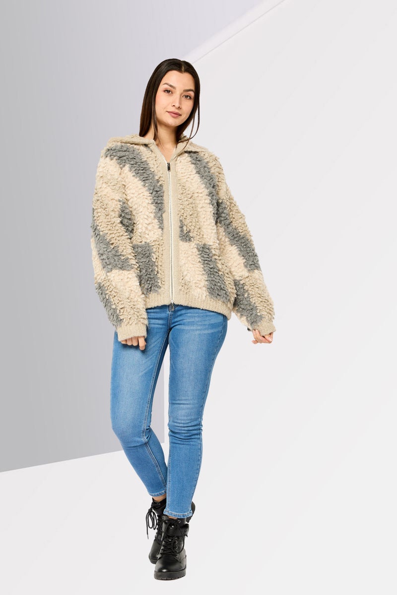 STELLA MCCARTNEY Women Hooded Textured Jacket, Grey - Image 2