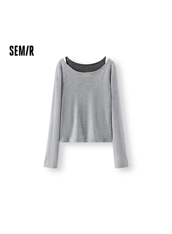 Semir Women's Winter Short Knitted Sweater, Faux Two-piece Embroidered Slim Fit, Stylish Top 10a725107001 - Image 1