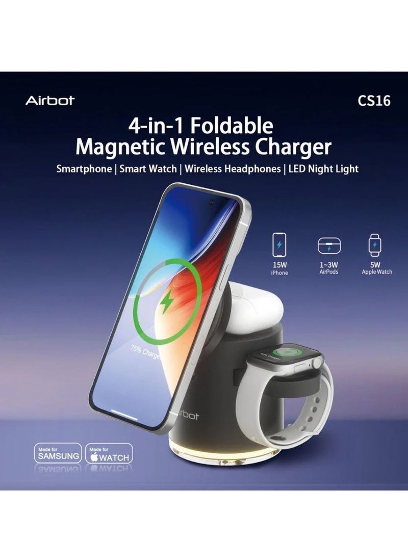 Airbot Airbot CS16 Magnetic Wireless Charging Station 4-in-1 Travel-Friendly Wireless Charging Station with Soft Ring Light & Advanced Safety Chip - Fast, Safe & Ultra-Compact Charging  - Image 3