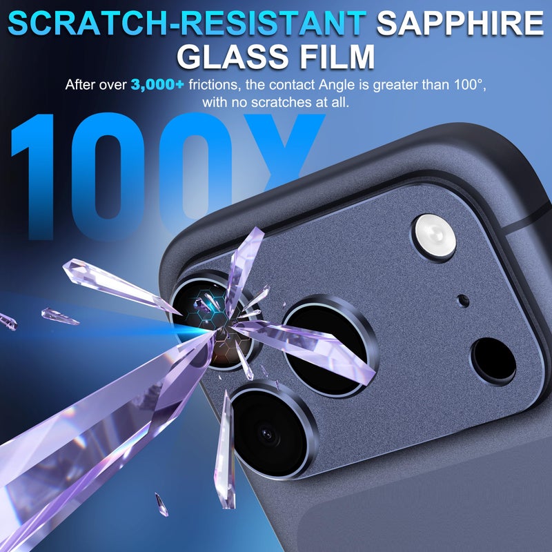 Suoman for iPhone 17 Pro Camera Lens Protector, [All-in-one Frosted] [Strong-Adhesion] Metal Frame Tempered Glass Camera Lens Cover-Dark Blue - Image 5