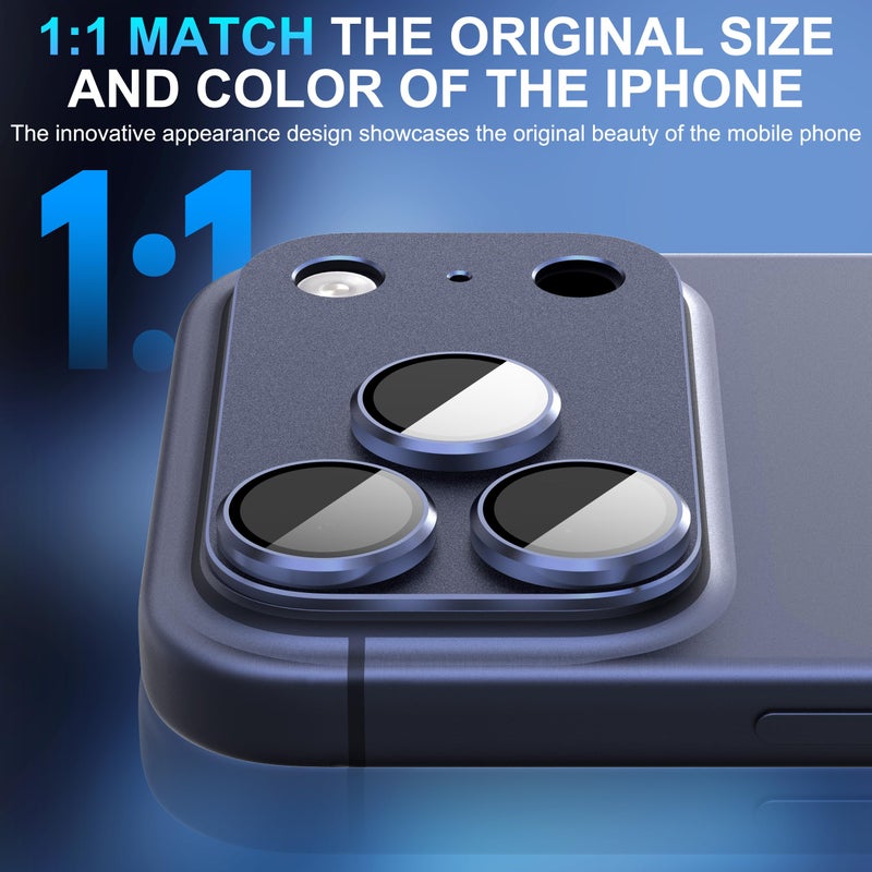 Suoman for iPhone 17 Pro Camera Lens Protector, [All-in-one Frosted] [Strong-Adhesion] Metal Frame Tempered Glass Camera Lens Cover-Dark Blue - Image 3
