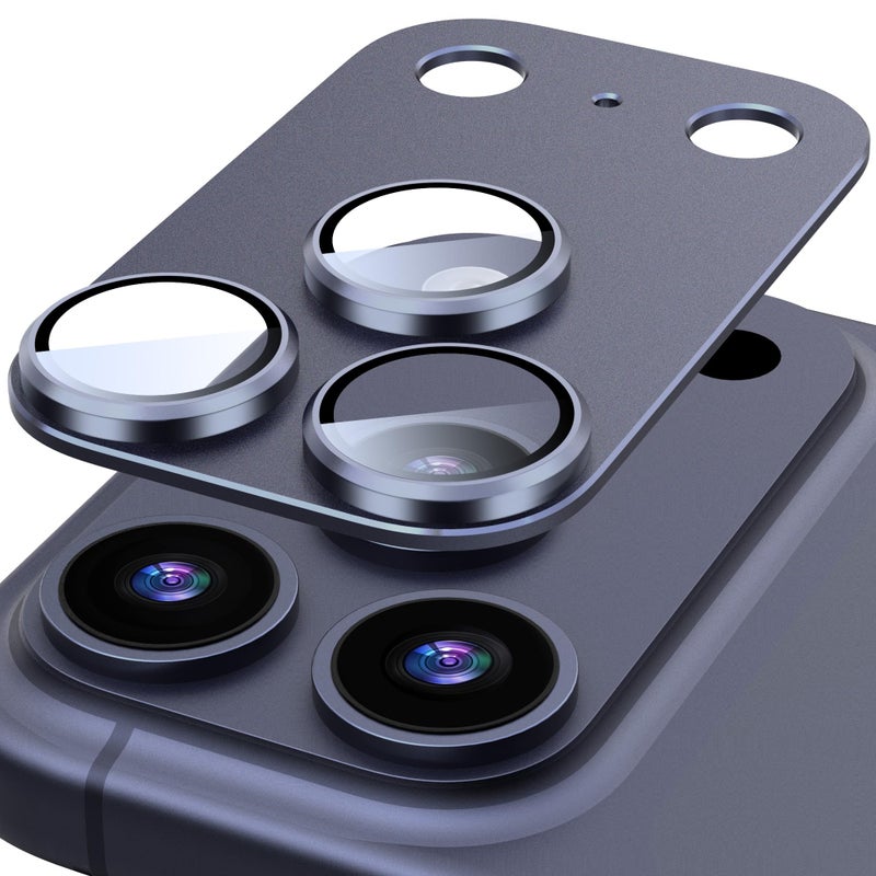 Suoman for iPhone 17 Pro Camera Lens Protector, [All-in-one Frosted] [Strong-Adhesion] Metal Frame Tempered Glass Camera Lens Cover-Dark Blue - Image 1