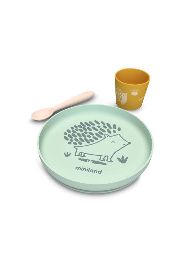 Miniland Silicone BLW Baby Meal Set – Forest Hedgehog Theme (3 Pieces) - Image 1