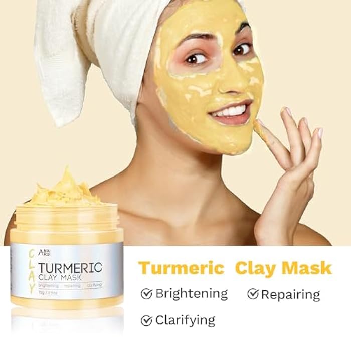 ANAI RUI 3Pcs Face Mask Set, Turmeric Clay Mask - Green Tea Face Mask - Dead Sea Minerals Mud Mask, Holiday Gift Set, Stocking Stuffers for Women &Teen Girls, Self Care Gifts for Women 2.5 oz each - Image 3