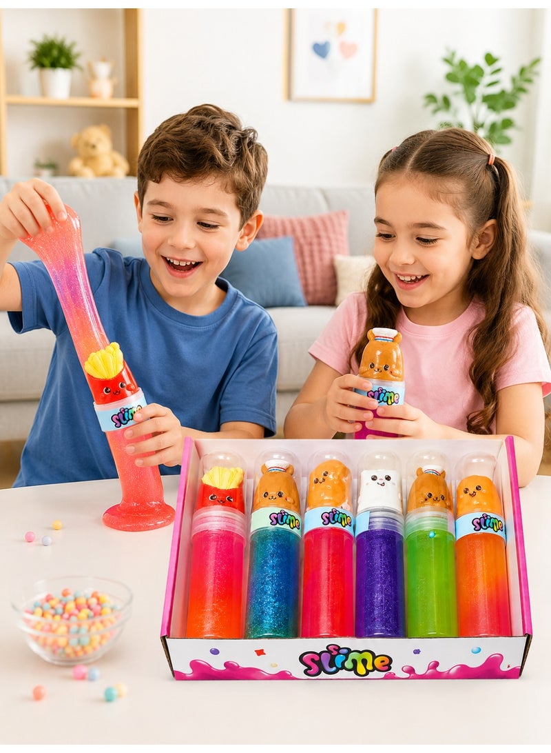 STORE 7 Galaxy Glitter Slime Toy for Kids – Transparent and Colorful Glitter Slime with Assorted Cartoon Character Toppers – 6-Piece Set - Image 2