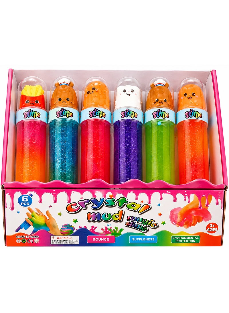 STORE 7 Galaxy Glitter Slime Toy for Kids – Transparent and Colorful Glitter Slime with Assorted Cartoon Character Toppers – 6-Piece Set - Image 4