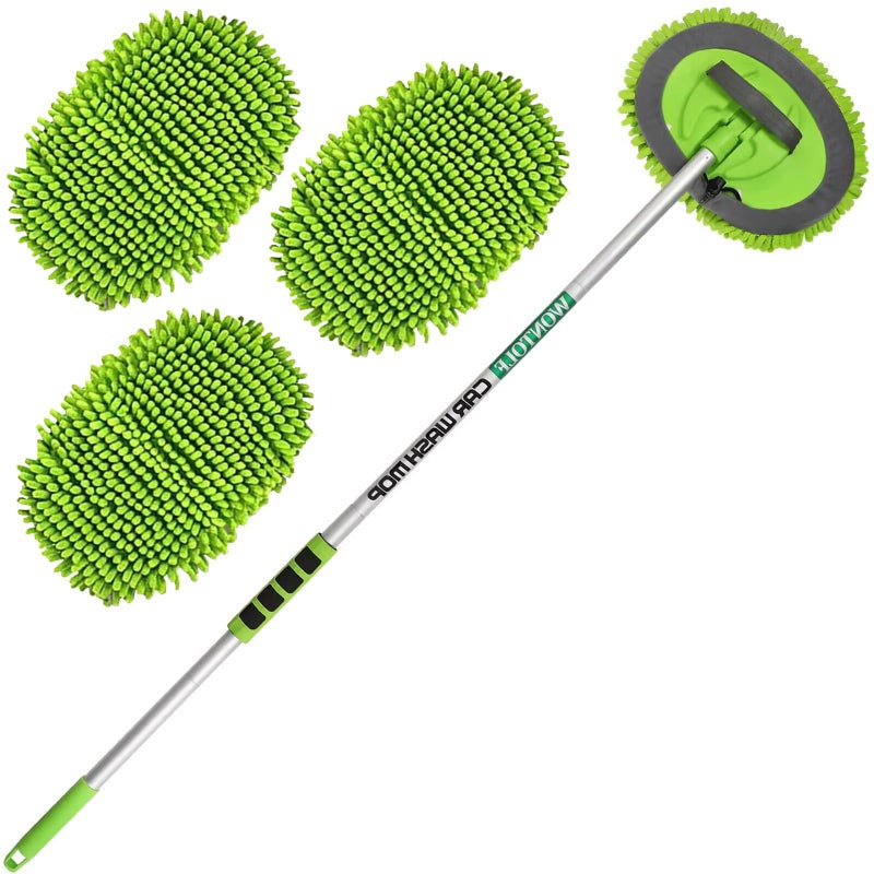 62 Car Wash Brush with Long Handle Chenille Microfiber Car Wash Mop Mitt Kit ScratchFree Car Cleaning Brush Care Kits with Replacement Head Supplies for Cars RV Truck Boat