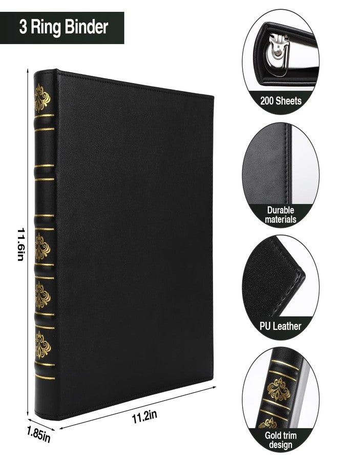 LETVPVOW 2 Pcs Vintage Hardback 3 Ring Binder 1 Inch, Professional Leather Binder 3 Ring, Three Ring Binders Fits 8.5 x 11, D Ring Binders for Home, School and Office- (1 Black and 1 Dark Green) - Image 2