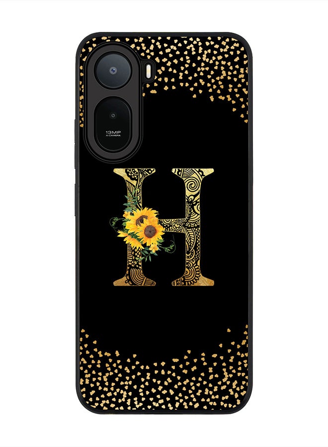 Stylizedd Rugged Case for Xiaomi Redmi A7 Pro 4G / Poco C81 / Poco C81 Pro / Poco C85x 5G- Slim Fit Hybrid Rubber Cover Sunflower Monogram - H (Black)