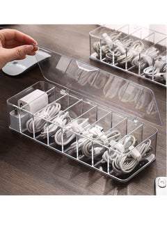 spa luxetique Data Cable Organizer Storage Box With Lid Electronic cables Organizer Box Transparent Charger Cable Organiser Desk Accessories Storage Organizer Cable Management Tidy With 10 Cable Ties Straps  - Image 1