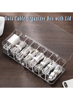 spa luxetique Data Cable Organizer Storage Box With Lid Electronic cables Organizer Box Transparent Charger Cable Organiser Desk Accessories Storage Organizer Cable Management Tidy With 10 Cable Ties Straps  - Image 2