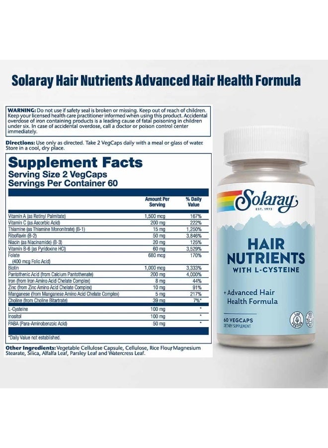 SOLARAY Hair Nutrients with L-Cysteine, 60 Veggie Capsules – Supports Strong & Healthy Hair Growth - Image 4