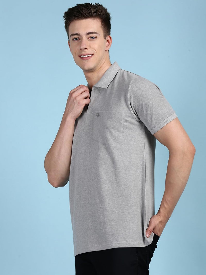 Lux Cozi Men's Half Sleeve Soild Casual T-Shirt with Chest Pocket_COZI_2122_GM_3XL_1PC Grey Melange - Image 3